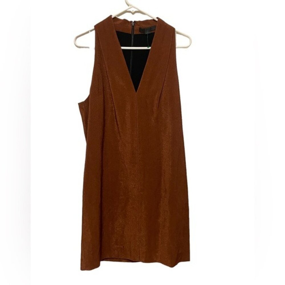 Alexander Wang Shift Dress Womens Size 10 Rust Textured Sleeveless V-Neck Mini - Picture 2 of 5